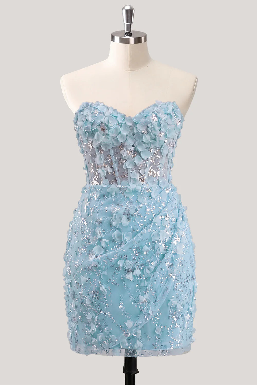Bodycon Corset Strapless Sequin Light Blue Homecoming Dress