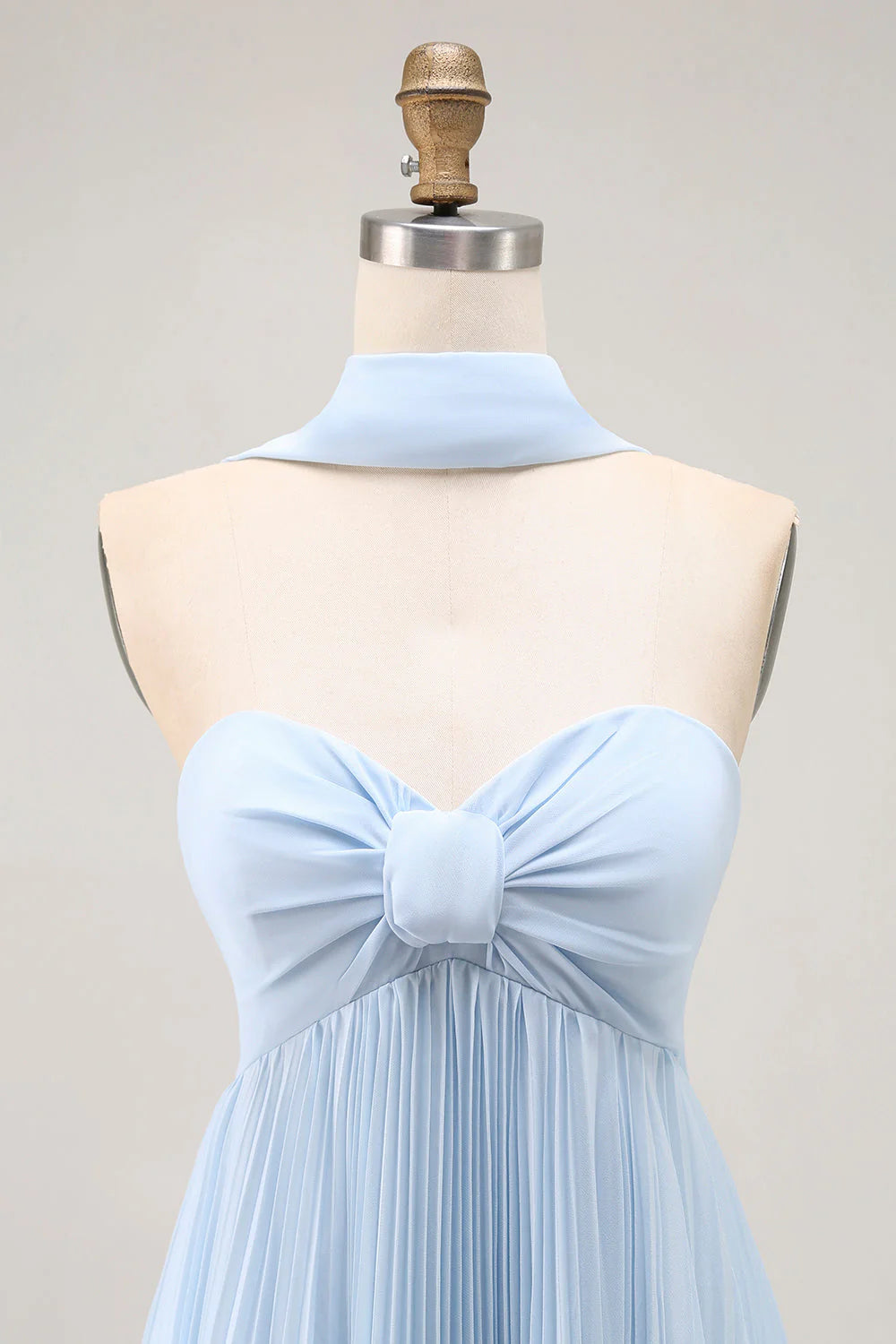Sky Blue A Line Strapless Pleated Chiffon Long Convertible Dress