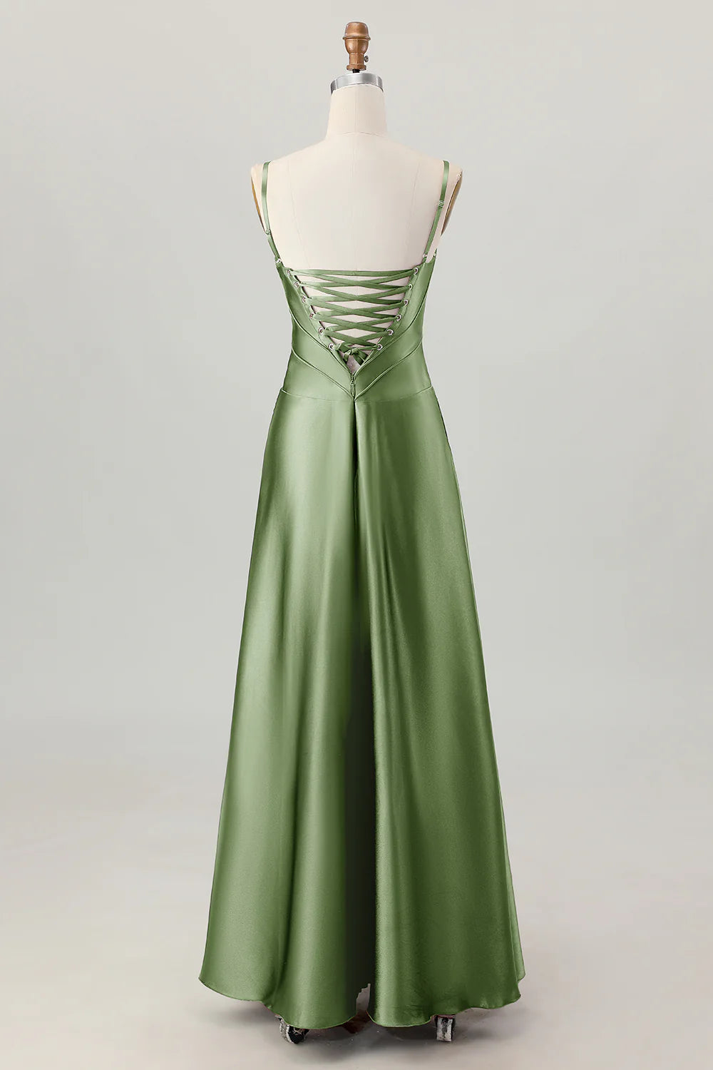 Coffee A Line Spaghetti Straps Long Bridesmaid Dress with Lace Up Back