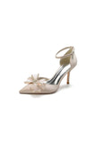 Pointed Toe Bow Stiletto Ankle Strap High Heels