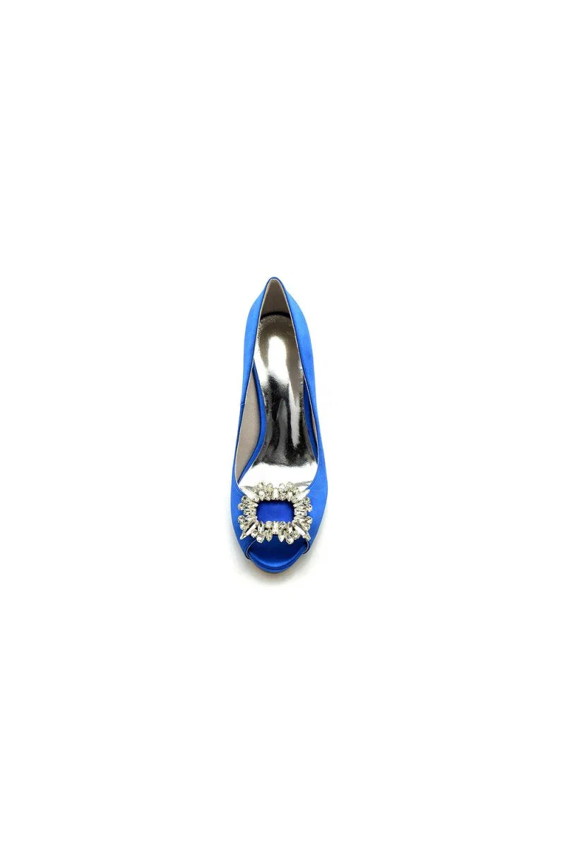 Peep Toe Slip on Stiletto Heels With Rhinestone