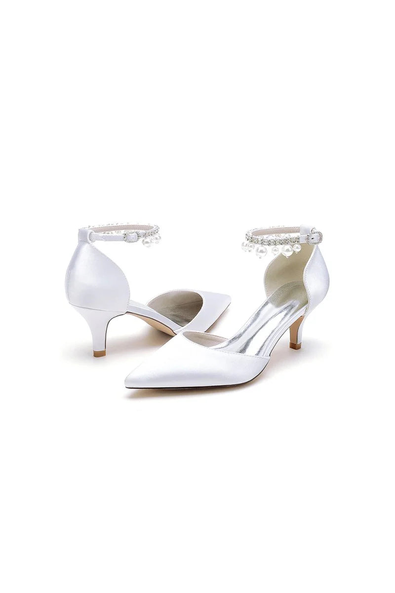 Pointed Toe Pearl Strap Kitten Heels
