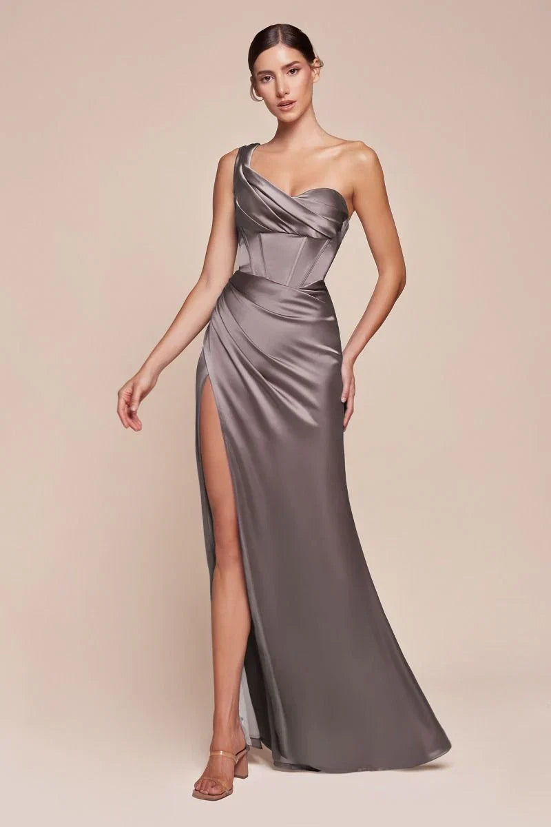 AUDRA GOWN ONE SHOULDER LUXE SATIN CORSET DRESS