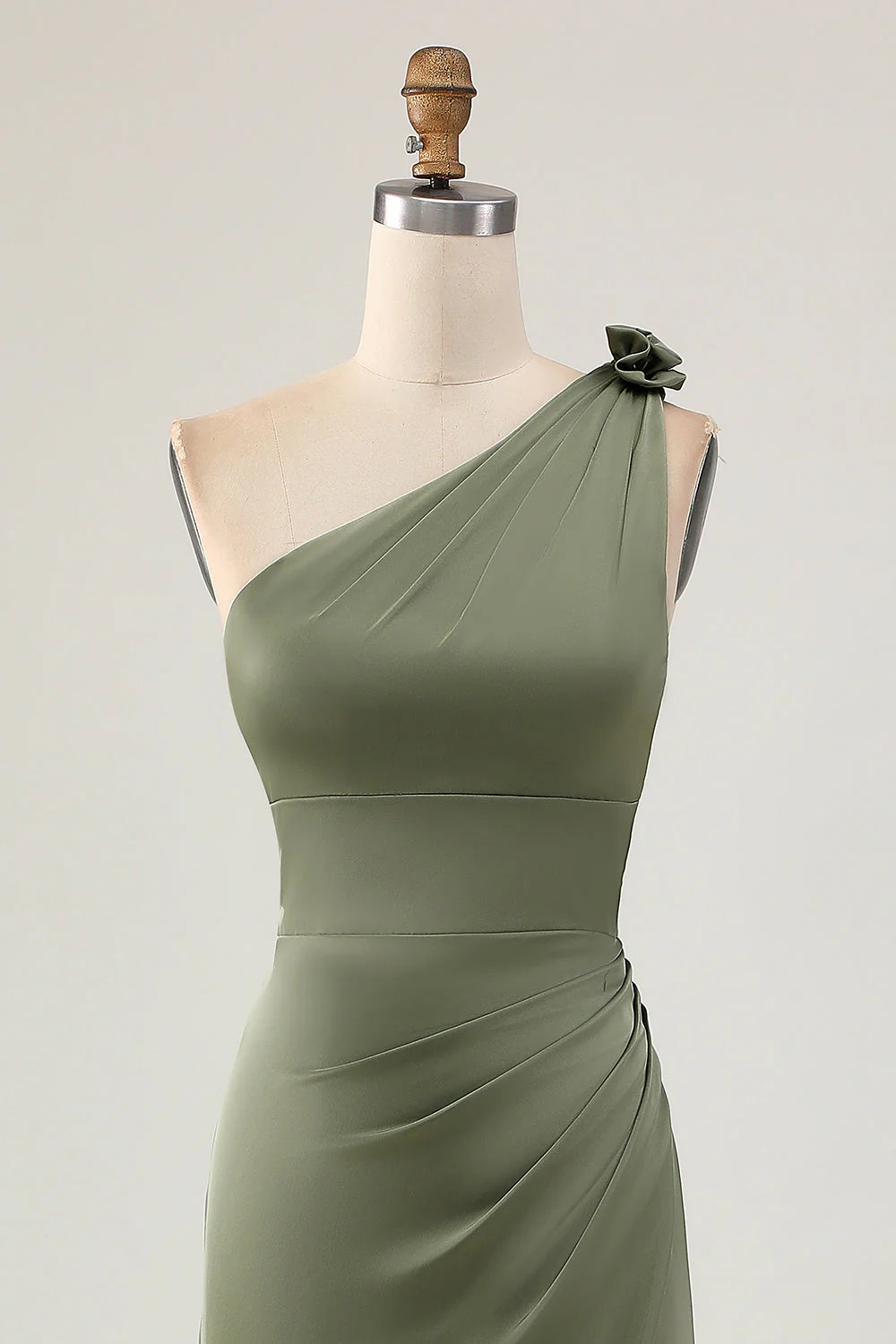 Eucalyptus Mermaid One Shoulder Long Bridesmaid Dress with Slit