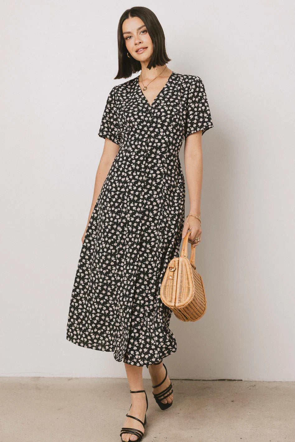 Malik Floral Midi Dress in Black FINAL SALE