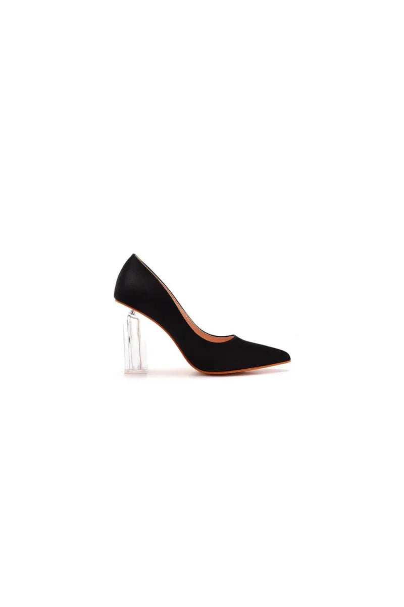 Simple Satin Slip on Pointed Toe Transparent Block Heels