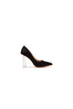Simple Satin Slip on Pointed Toe Transparent Block Heels