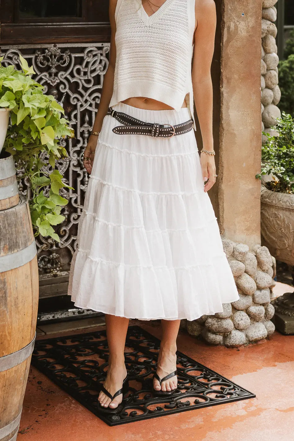 Minerva Tiered Midi Skirt in White FINAL SALE