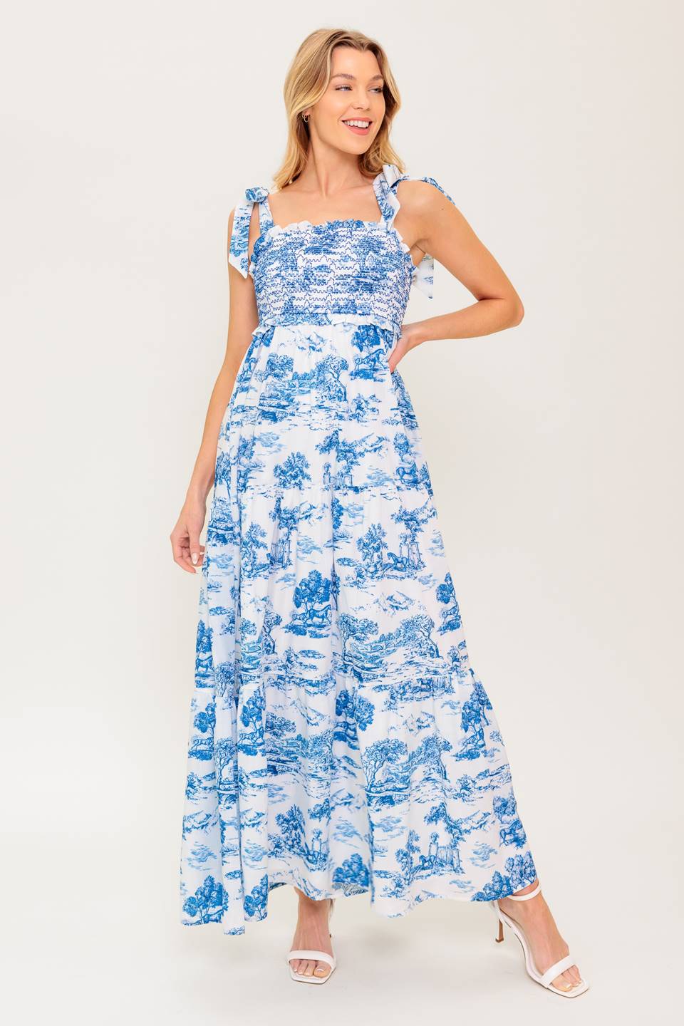 WHEN IN ROME MIDI DRESS BLUE WHITE TOILE