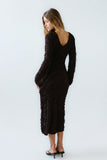 Bell Ruffle Maxi Dress in Brown