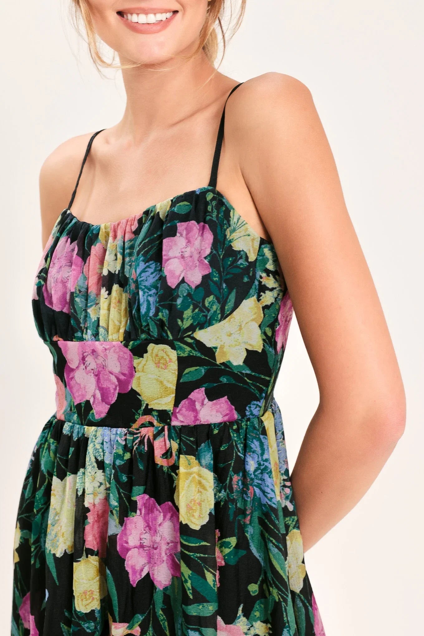 SHADOW FLORAL MIDI DRESS
