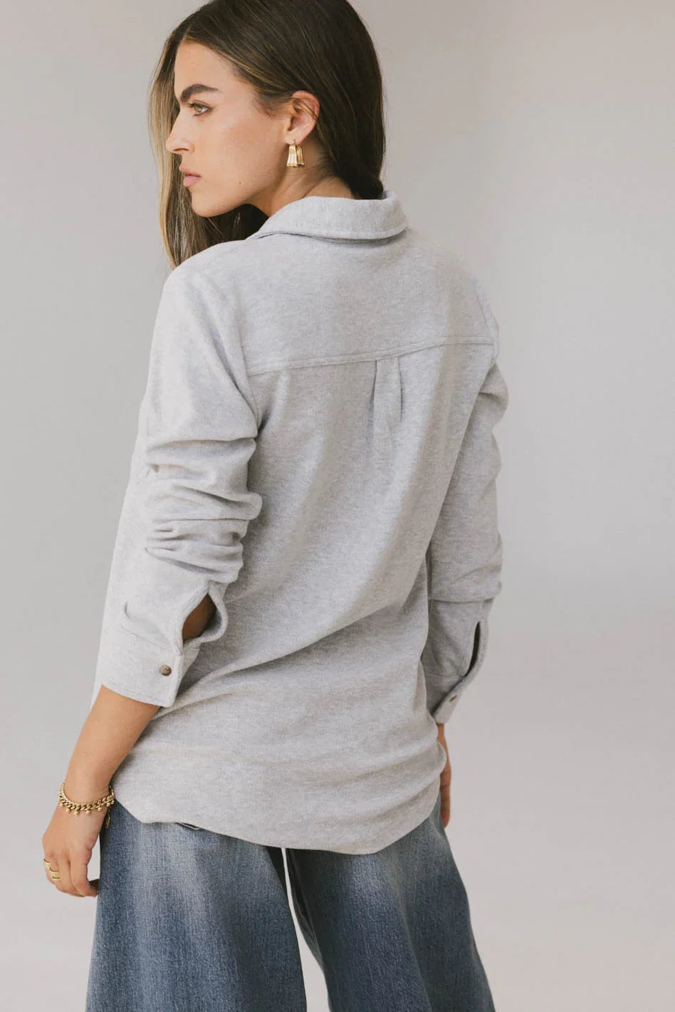 Mada Fleece Button Up in Grey FINAL SALE