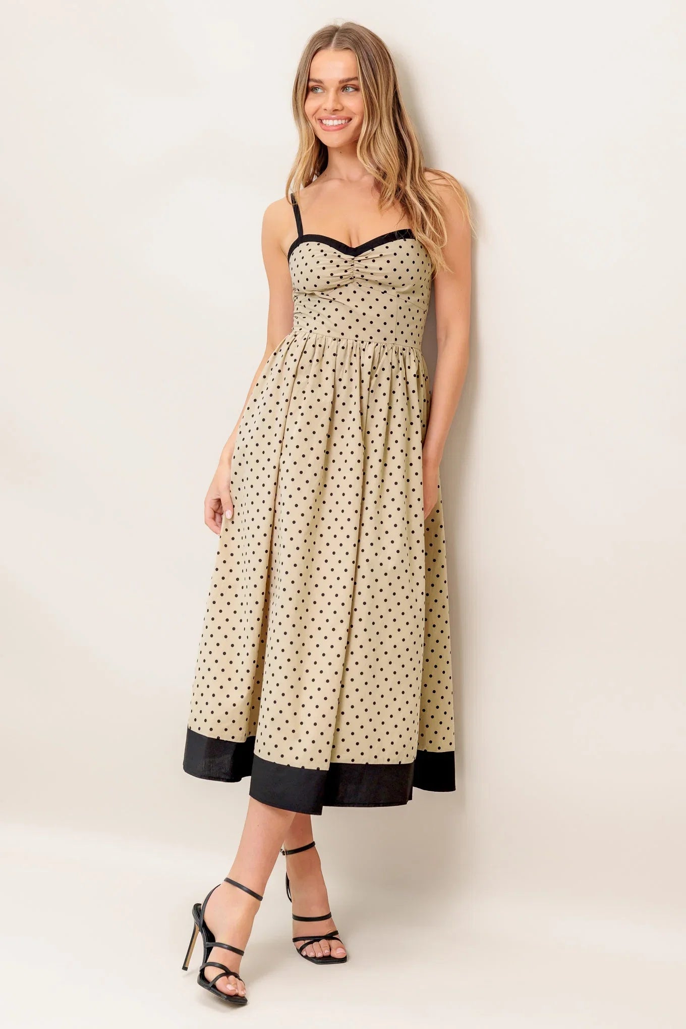 POLKA DOT PASSION MAXI DRESS TAUPE