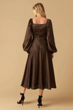 ROMANTIC LOVE BROWN LONG SLEEVE MIDI DRESS FINAL SALE