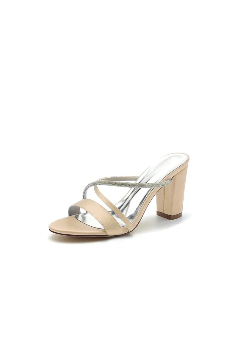 Cross Strap Open Toe High Heels With Rhinestone