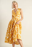 BOLD BLOOMS MUSTARD YELLOW MIDI DRESS