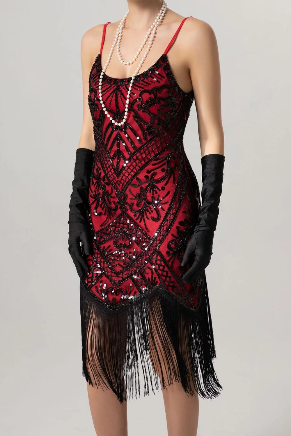 Sheath Black Golden Sequins Midi 1920s Dress with Fringes