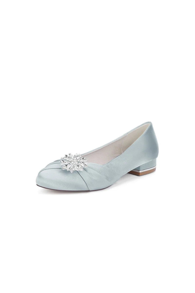 Navy Blue Flat Shoes with Crystal Flower Decoration