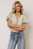 Sylas Embroidered Blouse in Sage FINAL SALE