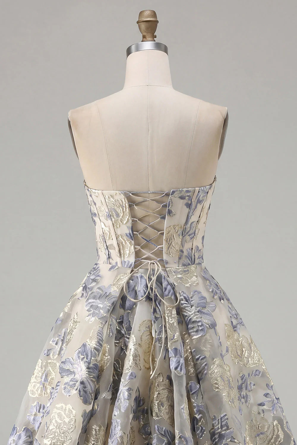 Dusty Blue Jacquard A Line Strapless Corset Short Homecoming Dress