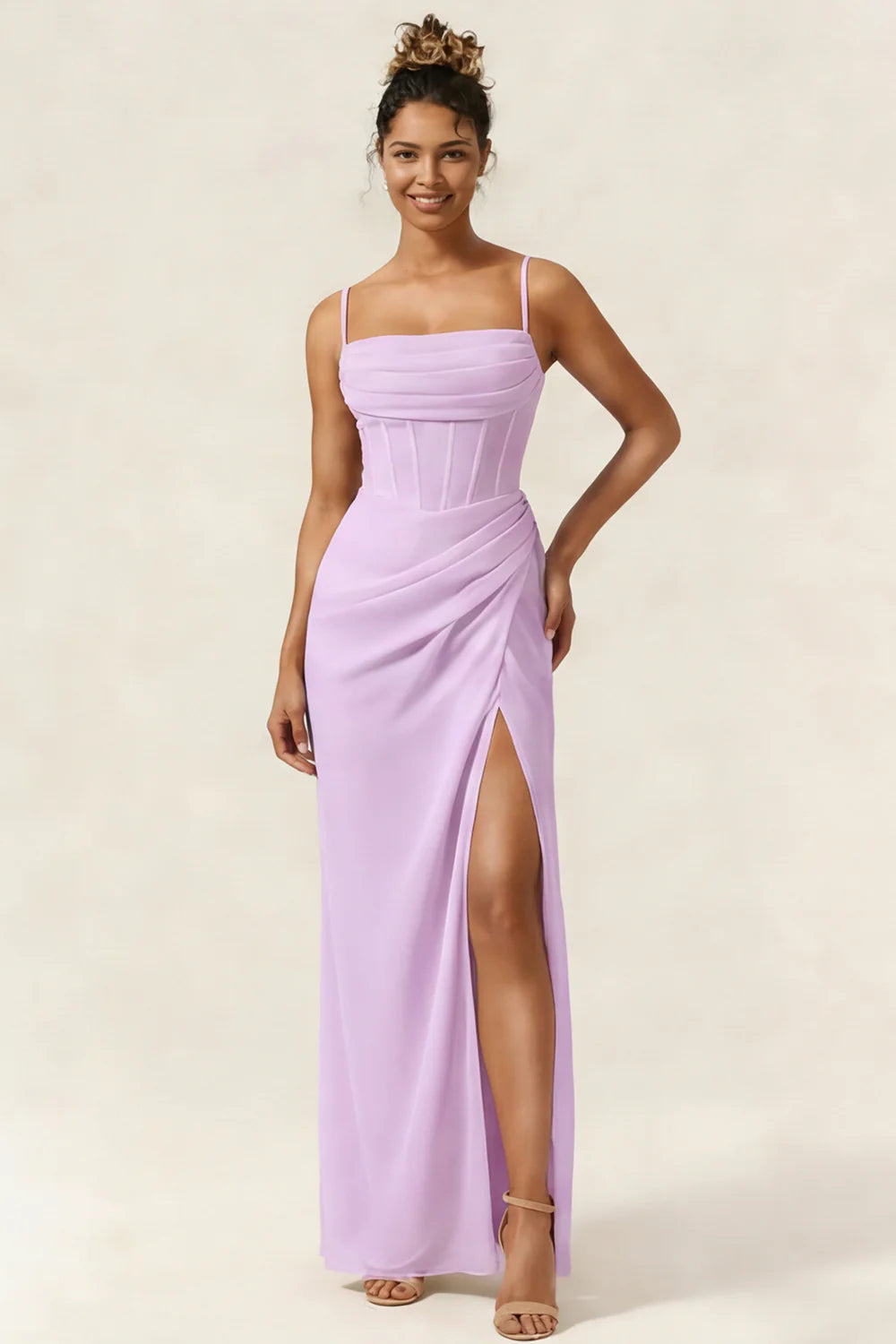 Green Flower Mermaid Corset Chiffon Long Bridesmaid Dress with Slit