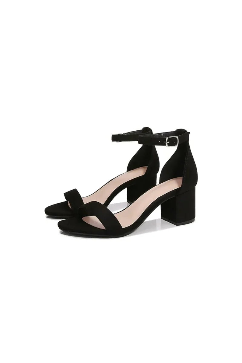 Open Toe Ankle Strap Suede Block Heel Sandals