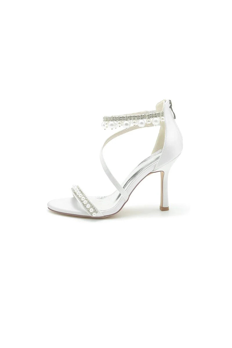 Elegant Single Strap Pearl Beaded Wedding Shoes