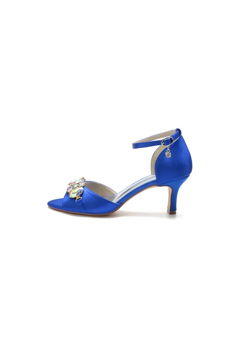 Rhinestone Open Toe Buckle Strap Chunky Heels