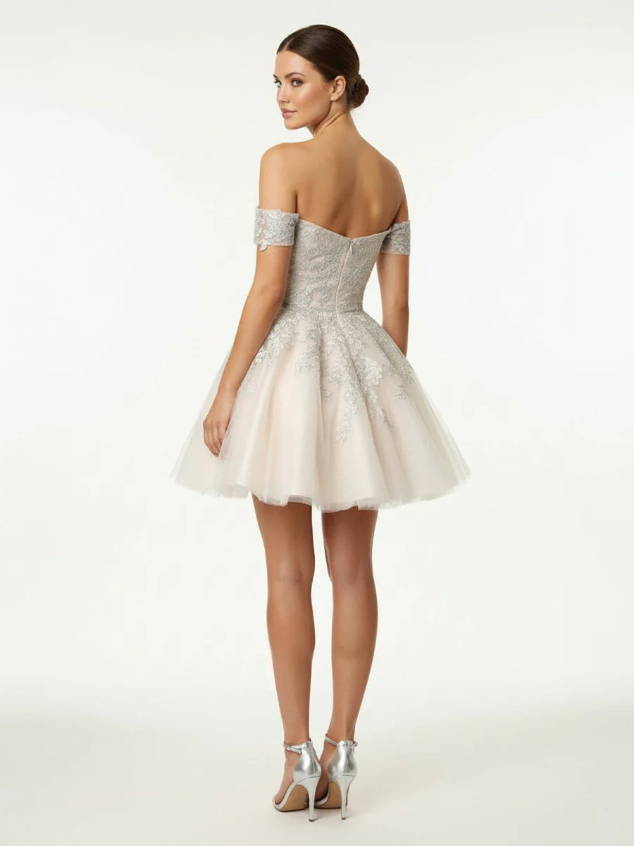 Lace White Appliques A Line Short Wedding Dress
