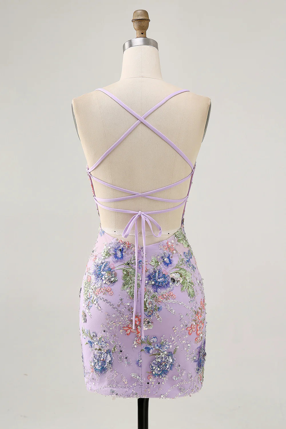 Floral Blue Short Tight Homecoming Dress with Appliques