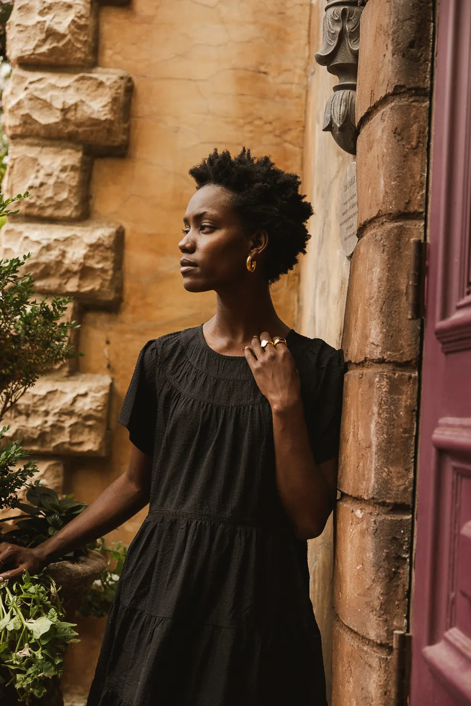 Neve Textured Midi Dress in Black FINAL SALE