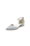 Pointed Toe Beaded Ankle Strap Buckle Kitten Heels