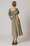 Janie Smocked Midi Dress in Olive FINAL SALE