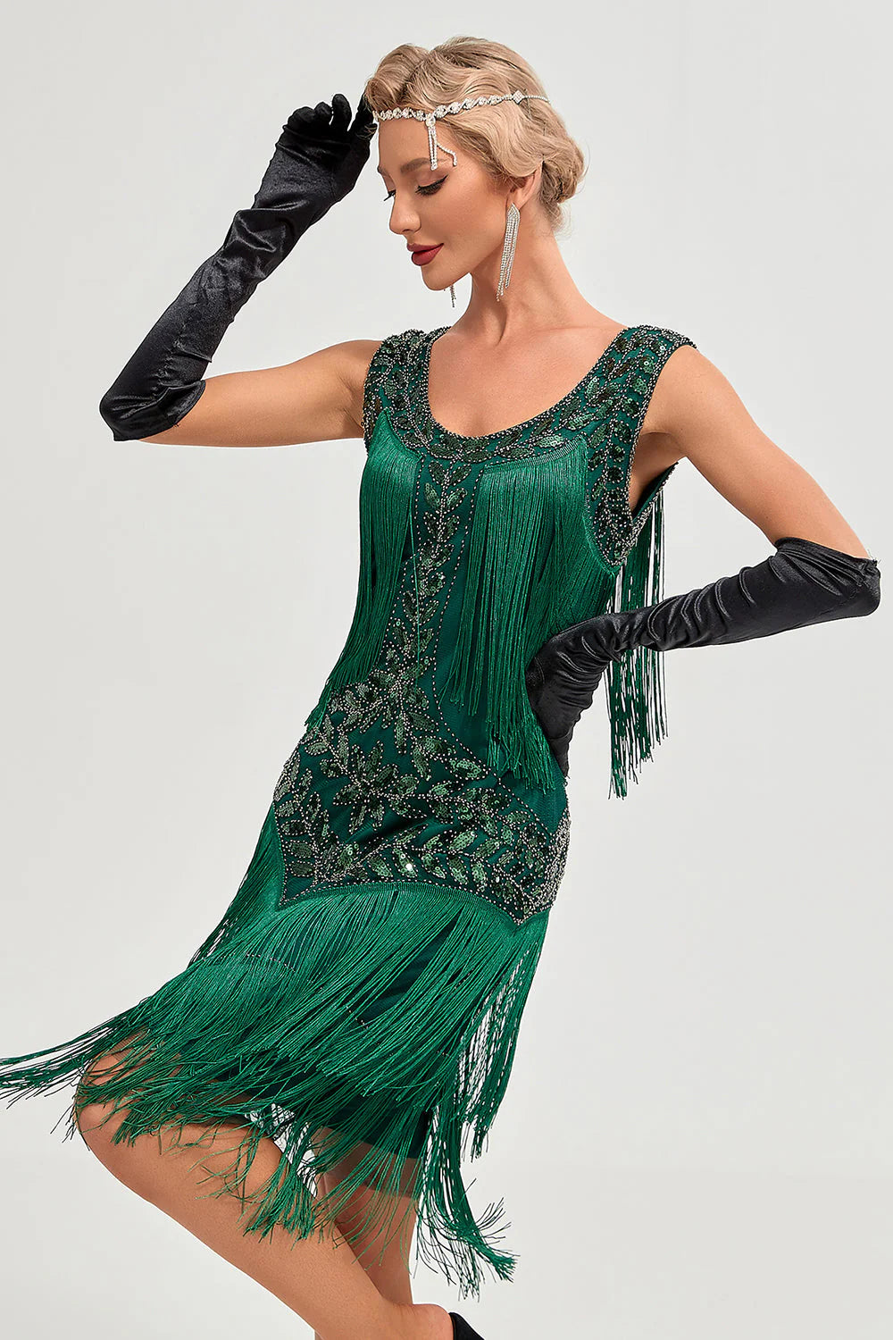 Black Gatsby Flapper Dress with Sequins and Fringes