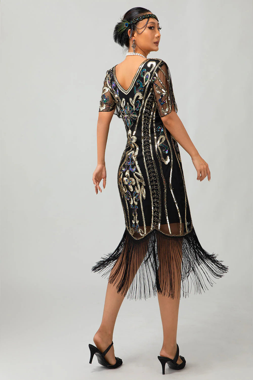 Flapper Burgundy Sequin Bodycon Fringed 1920s Dress