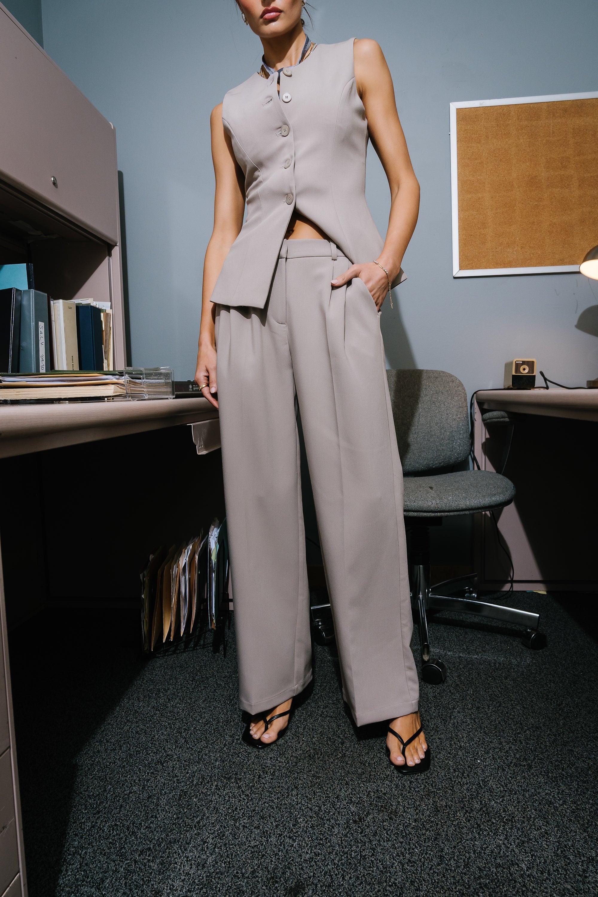 Carrie Pleated Trousers in Regular Taupe