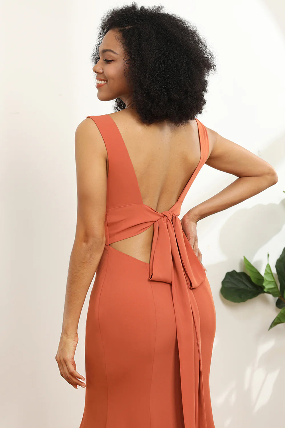 Sunset Mermaid V neck Bridesmaid Dress With Ruffles