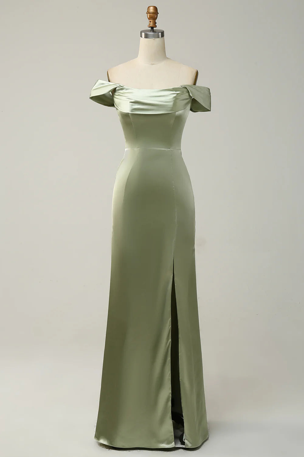 Green Sheath Convertible Strapless Satin Floor Length Dress with Slit