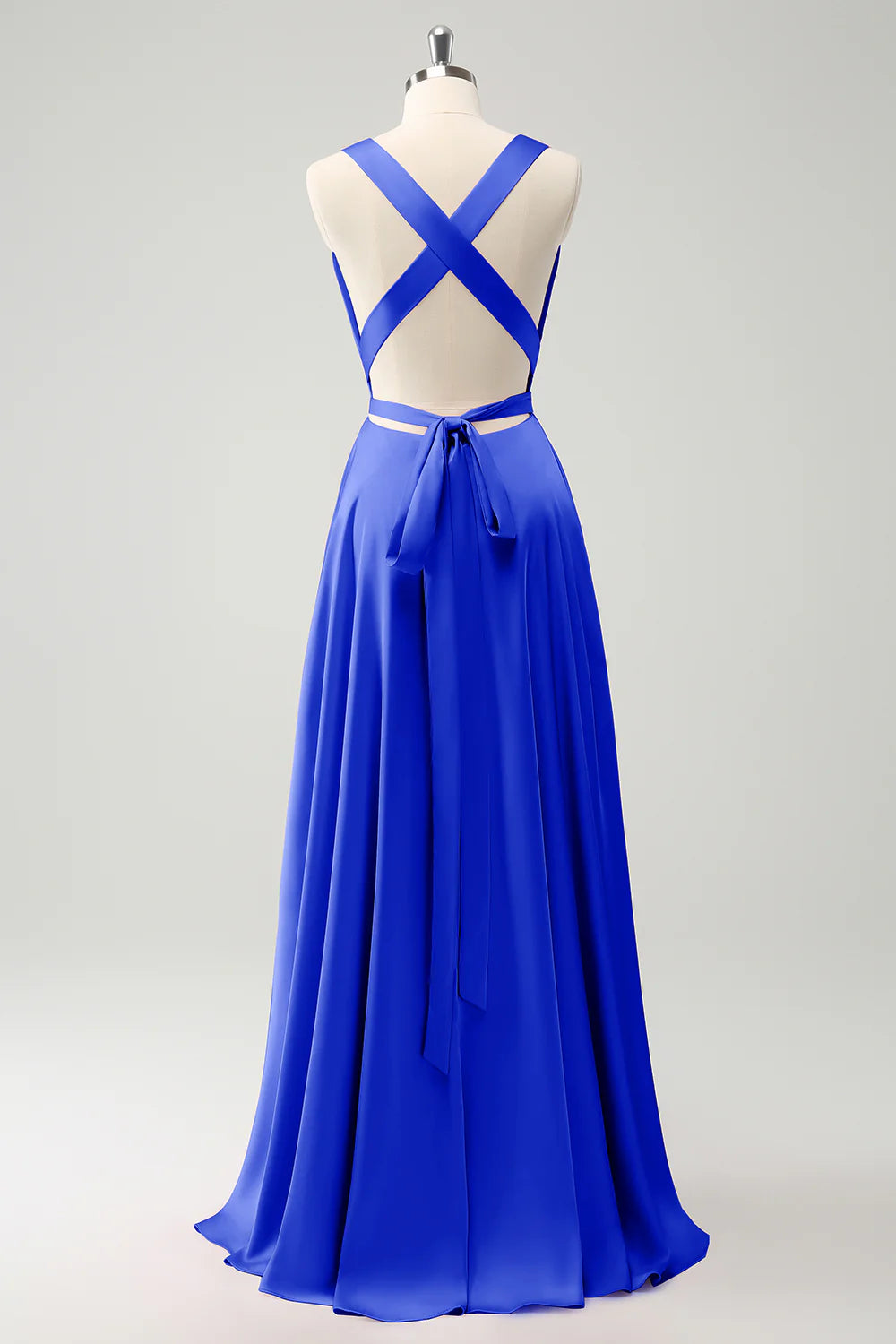 Pink A Line Deep V Neck Backless Long Bridesmaid Dress with Slit