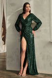 Santorini Gown Long Sleeve Sequin Dress Emerald FINAL SALE
