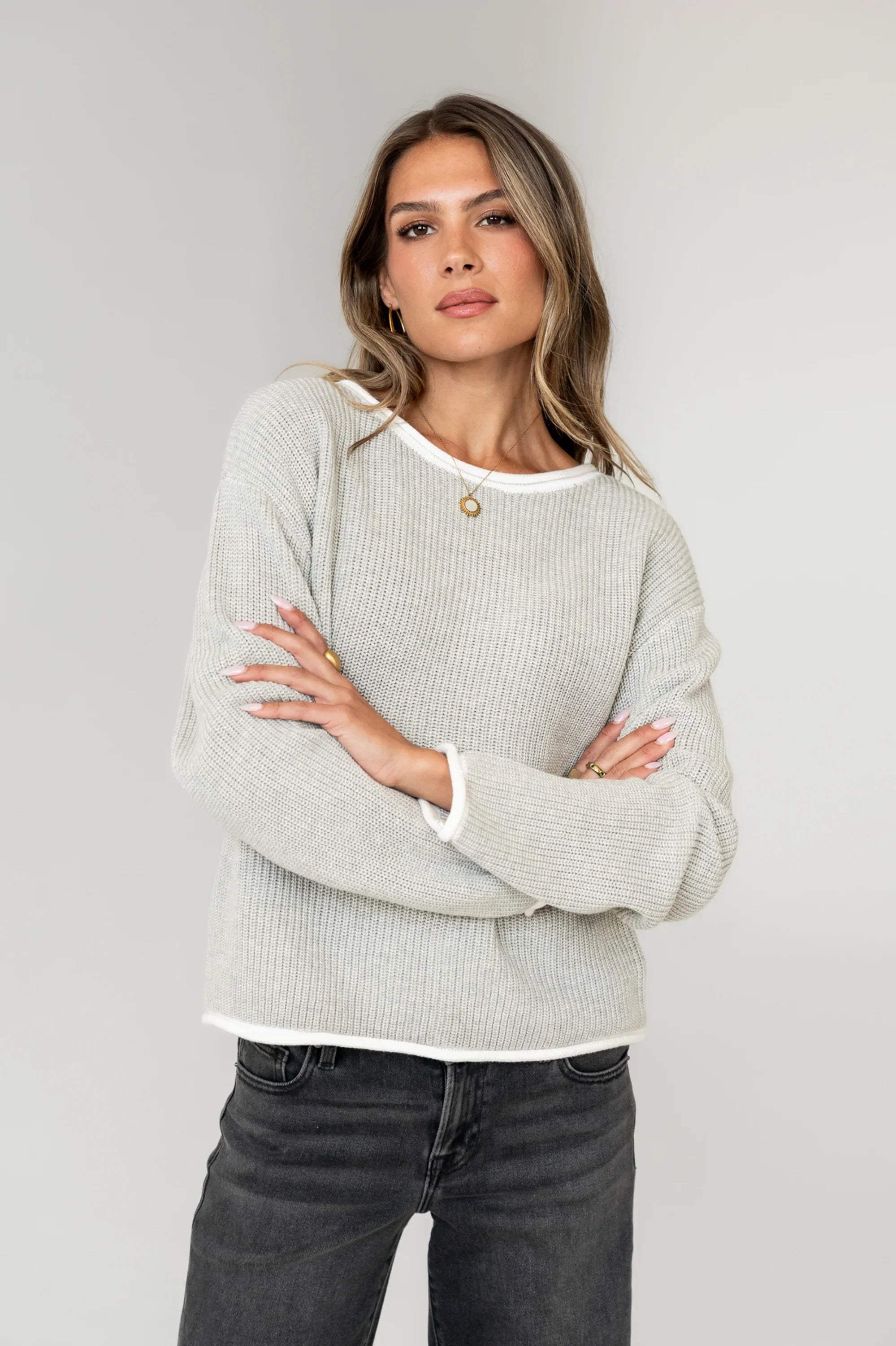 Mandy Contrast Sweater in Grey FINAL SALE