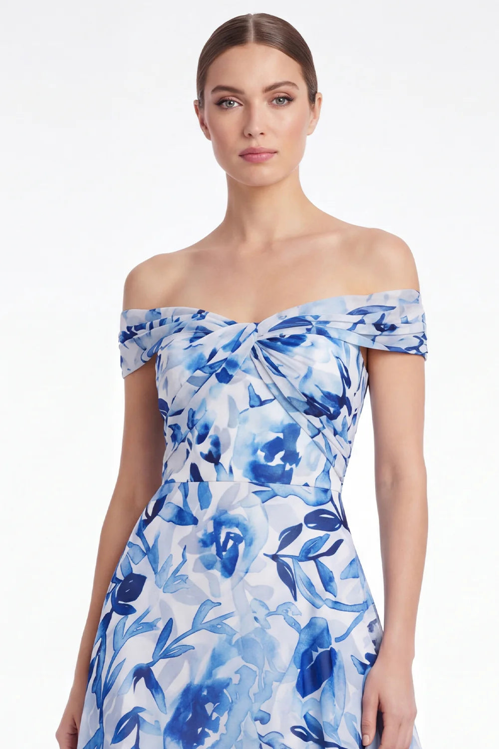 Blue Flower Off the Shoulder A Line Mother of the Bride Dress