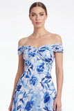 Blue Flower Off the Shoulder A Line Mother of the Bride Dress