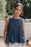 Jeremy Smocked Blouse in Denim