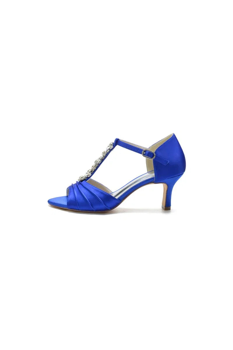 Open Toe Crystal Starp Chunky Heels