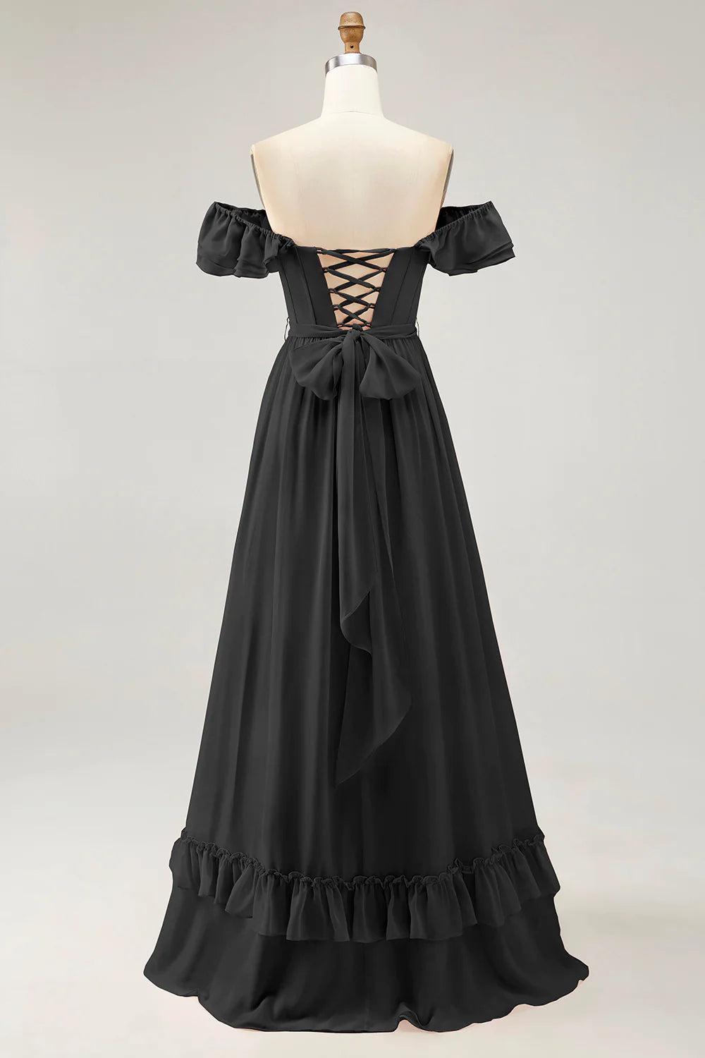 Royal Blue A line Off The Shoulder Chiffon Long Bridesmaid Dress with Slit
