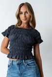 Marta Smocked Blouse in Navy