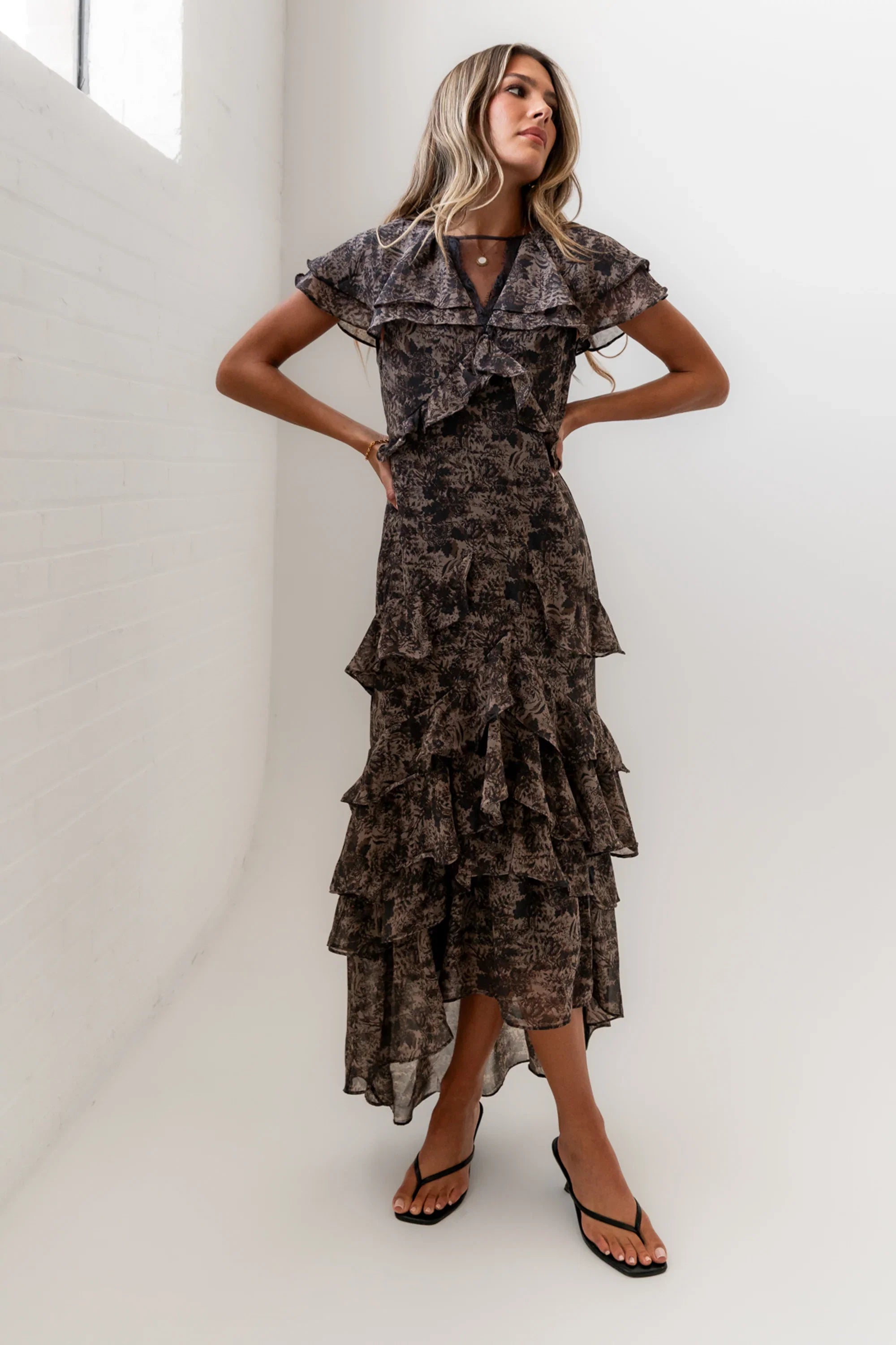 James Ruffle Maxi Dress in Grey