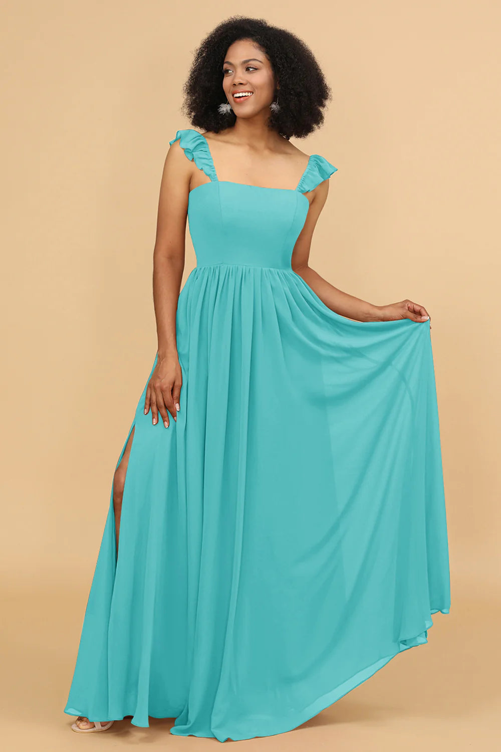 A Line Floor Length Chiffon Bridesmaid Dress With Ruffles