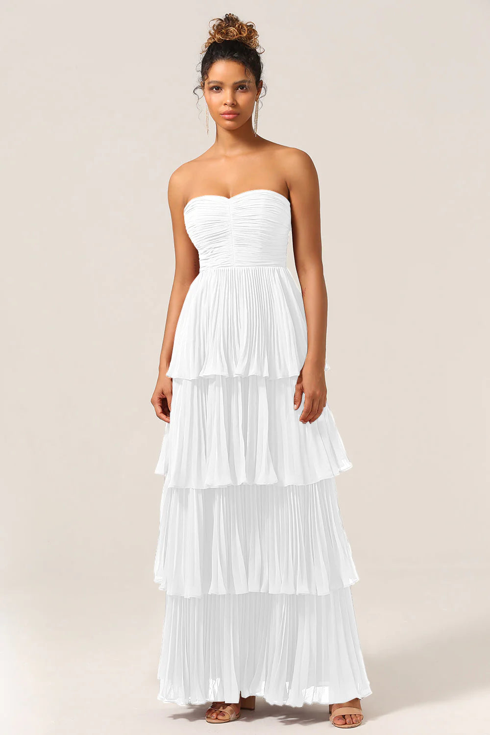 A Line Sweetheart Floor Length Tiered Chiffon Bridesmaid Dress